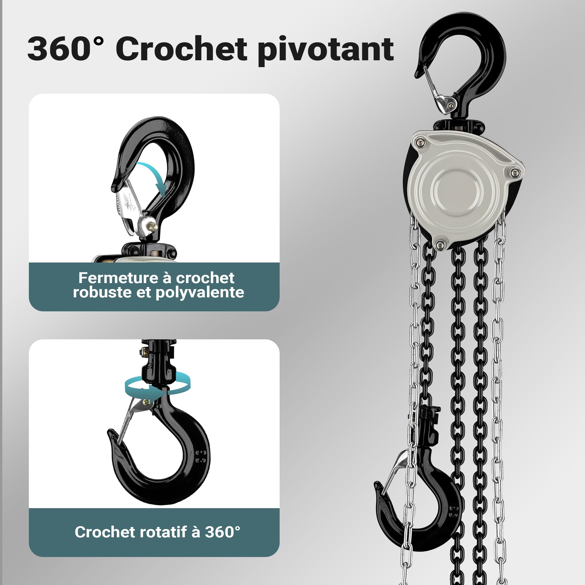 Wiltec Palan à chaîne manuel V21-0.25 ultraléger et compact – Capacité de levage 0,25 t – Hauteur de levage 3 m – Chaîne 3 m – Palan mécanique de levage pour atelier