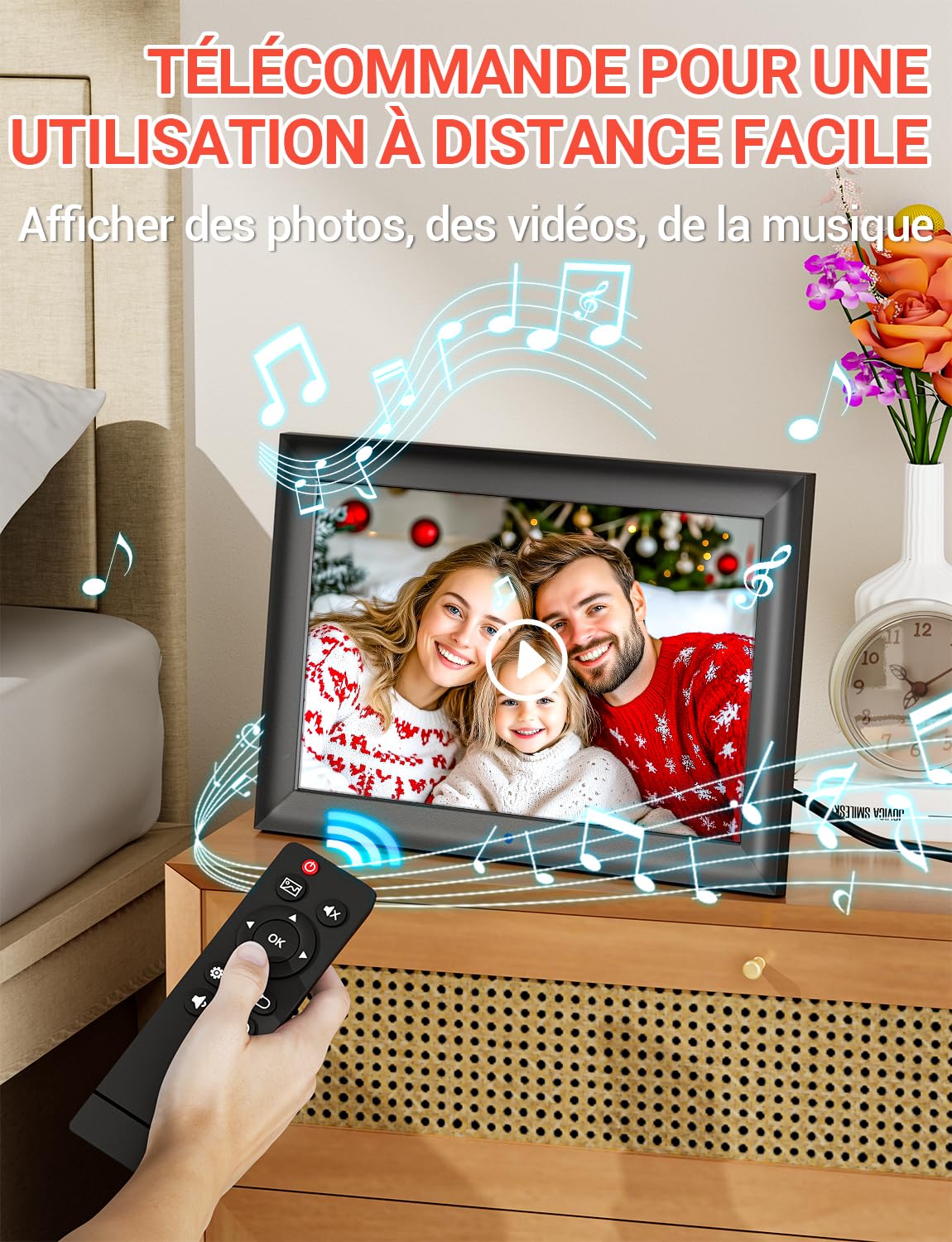 OBVHNUA Cadre Photo Numérique 10,1 Pouces Cadre Digital Cadre Photo Électronique avec Télécommande 1280x800 HD IPS Écran USB Carte SD Rotation Automatique Photo Vidéo Musique Montage Mural
