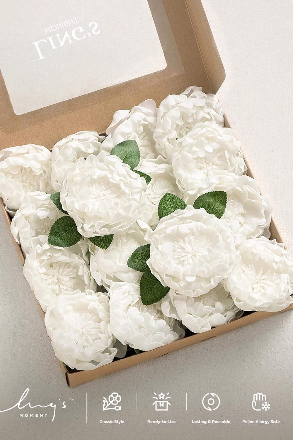 Ling's moment Flowers 16pcs White Blooming Peonies Artificial Flowers with Stem, Artificial Peony Flowers for DIY Wedding Decorations Centerpieces Bouquets Boutonnieres - Image 8