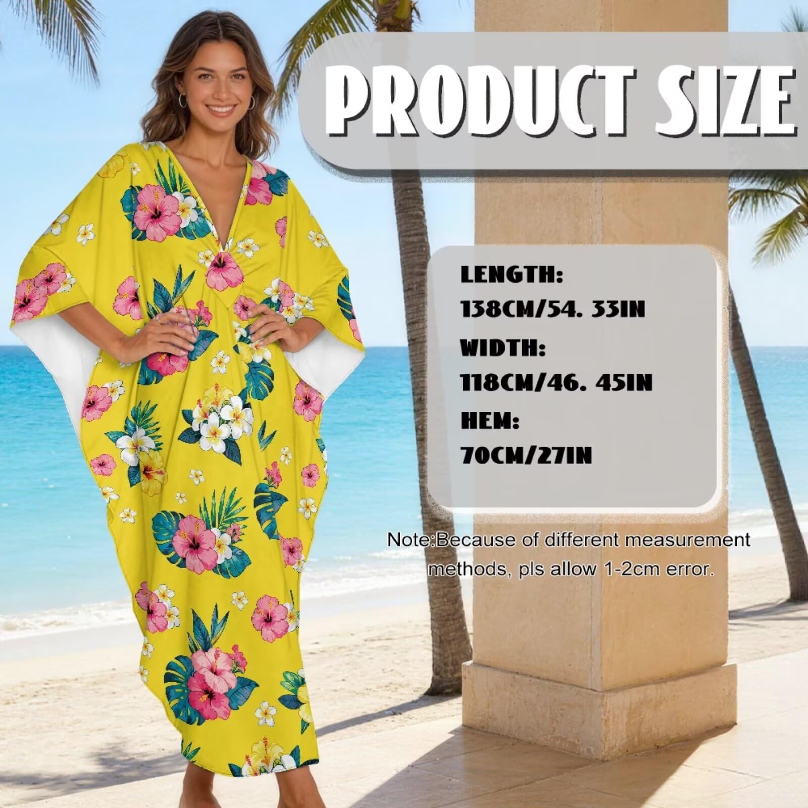 Poceacles Tropikalna sukienka kaftan z kwiatowym nadrukiem dla kobiet plus size strój kąpielowy okrycie letnie okrycie plażowe hawajska sukienka