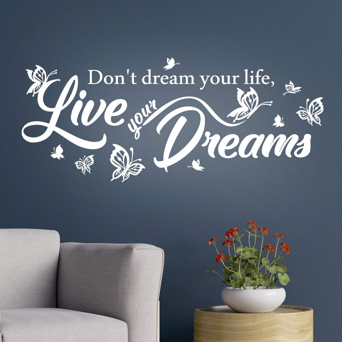 Wall4stickers White Live Dreams Wall Sticker Motivational Art Quote Family Kitchen Decal Home Decor Living Room Vinyl Decoration Mural Wallpaper Diy Removable Transfers Dream Lettering Walls Stencils Ispirational Black