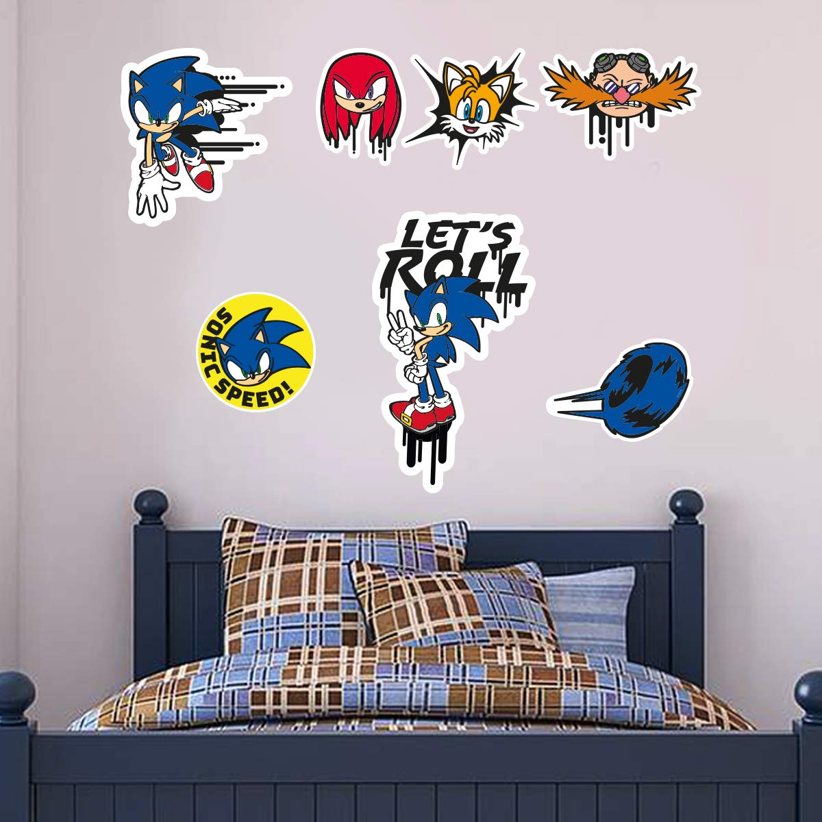 Sonic The Hedgehog Wall Sticker- Sonic Wall Sticker Set Vinyl Art Decal Mural (60cm x 30cm)