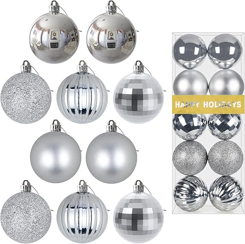 Miniatura 43 de Juego de 10 esferas de Navidad plateadas y rojas de 2.5 pulgadas, adornos para decoración de árbol de Navidad, inastillables, para cumpleaños