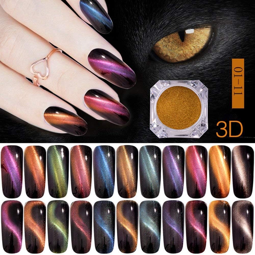 LEAMALLS 11 Piece Set Nail Art Glitter Magic Mirror Shining Cat Eye Effect, Manicure Pigment Polishing Decoration