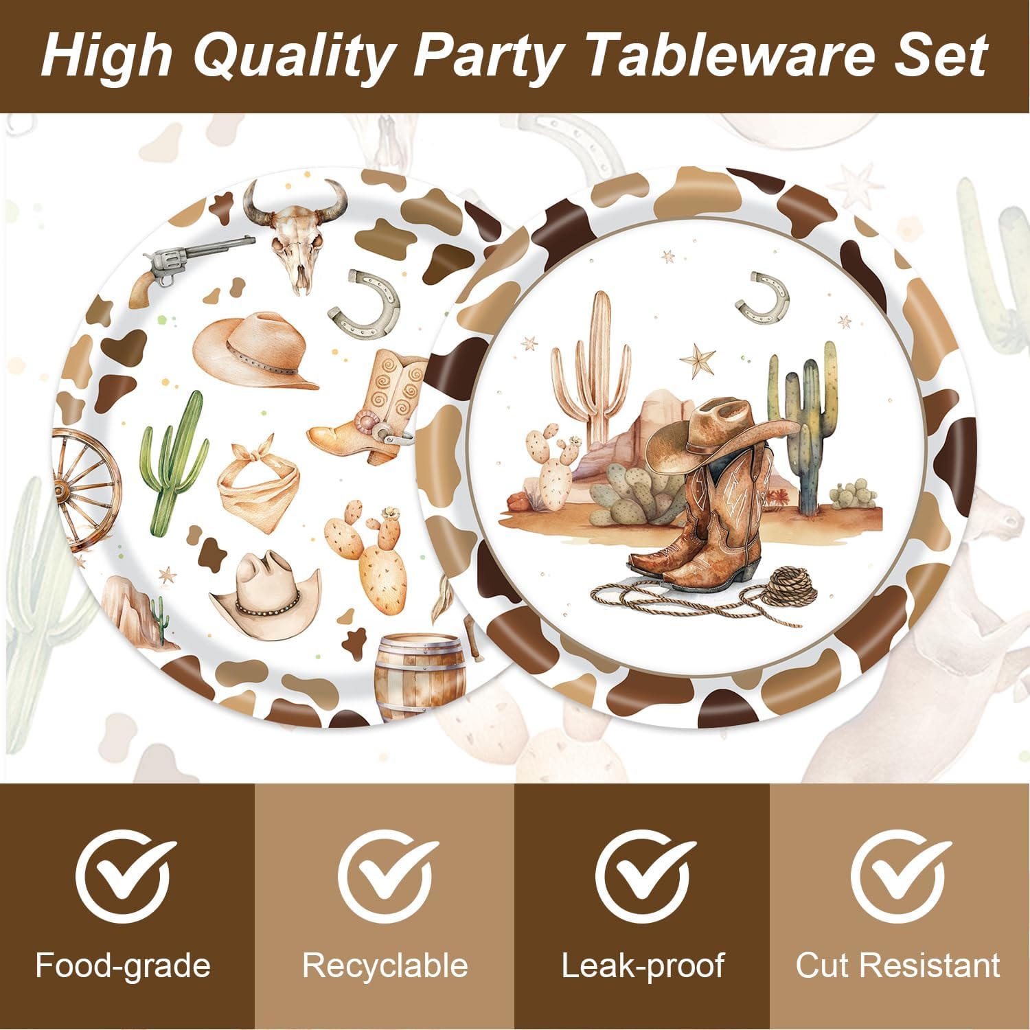 48PCS Western Party Decorations Plates and Napkins Forks Wild Western Cowboy Party Supplies Cowboy Birthday Decorations for Baby Shower Serve 16 Guests - Image 3