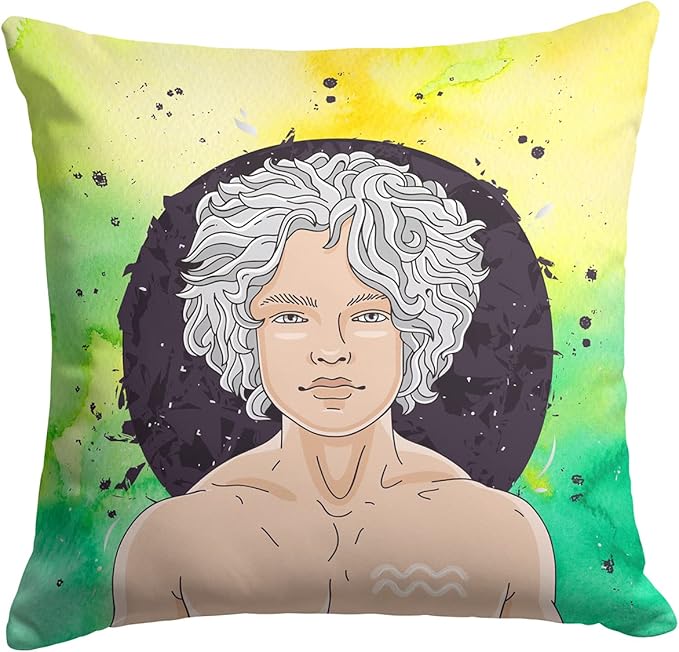 Caroline's Treasures BB7315PW1414 Aquarius Zodiac Sign Fabric Decorative Pillow Machine Washable, Indoor Outdoor Decorative Pillow for Couch, Bed or Patio, 14Hx14W