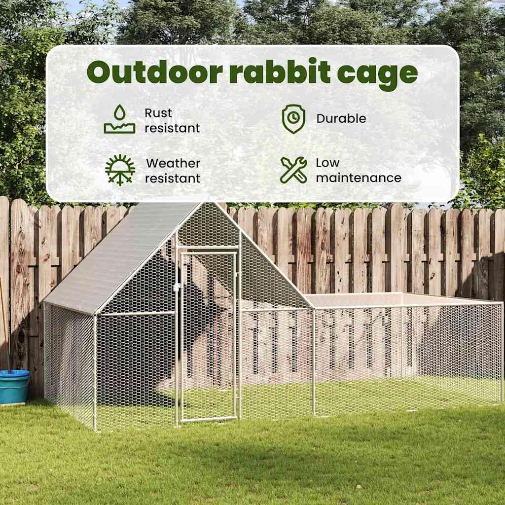 vidaXL Gallinero Exterior Grande Jaula Gallinas Conejos Aves Conejera Metálica Acero Galvanizado Corral Cubierto Malla Metal Tejado Cerradura 4x2x2 m
