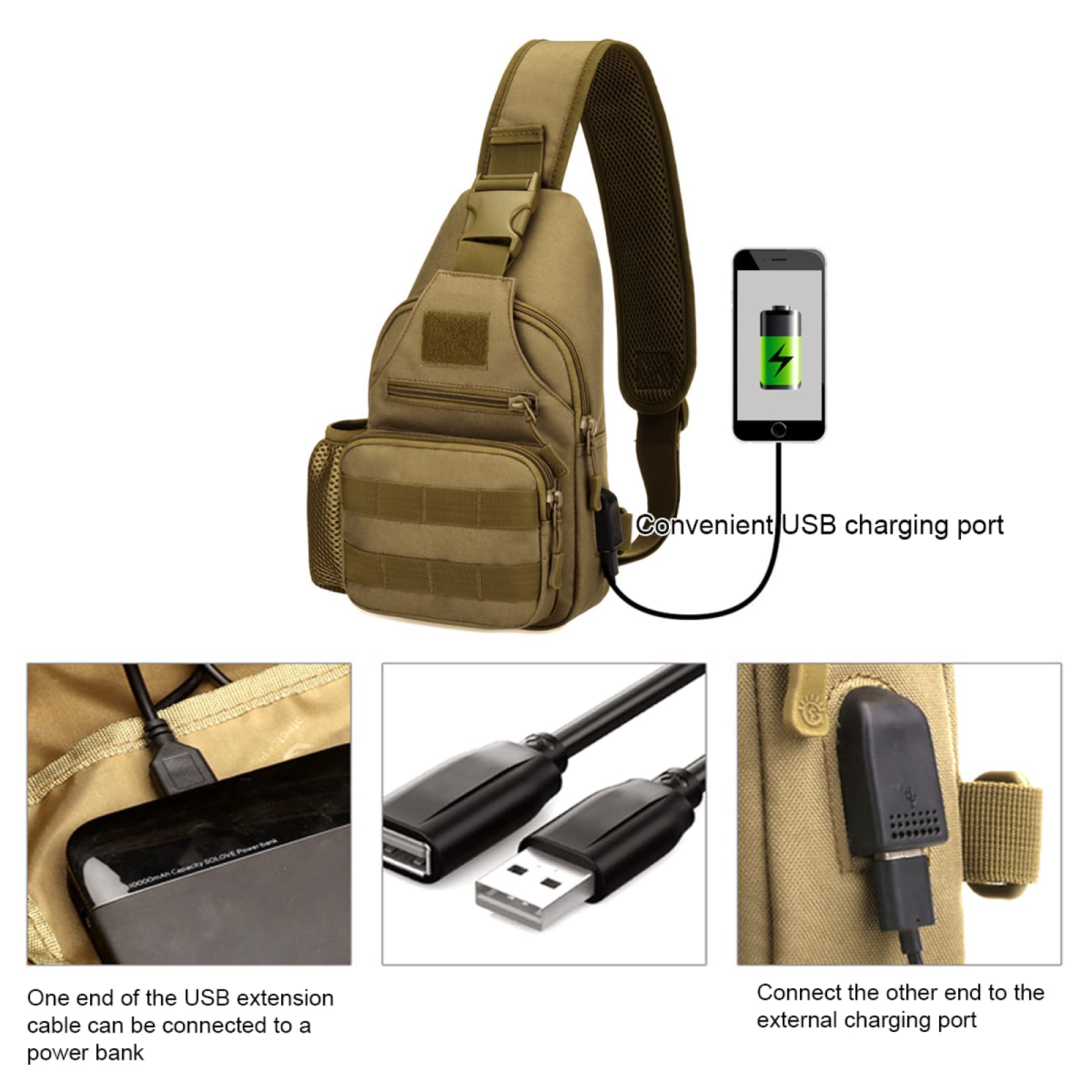REEBOW GEAR Borsa da Petto Militare Tattica Molle Borsa a Tracolla con Tracolla a Tracolla con Porta Bottiglia d'Acqua,ACU