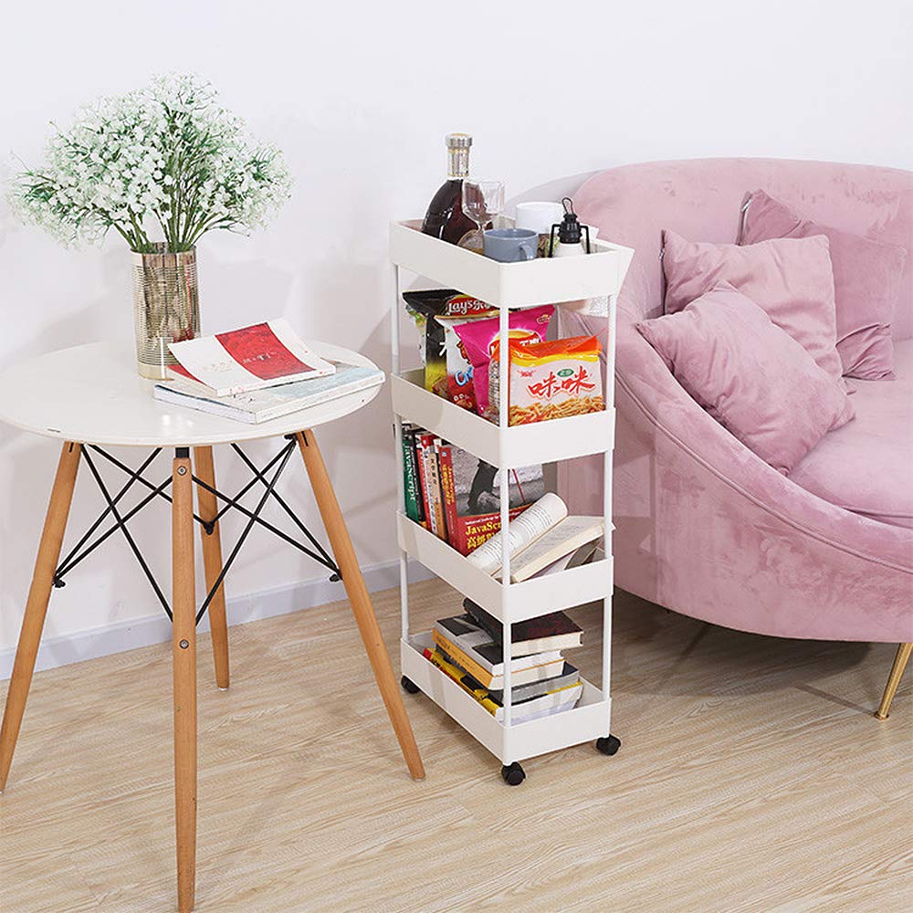 Chariot de Rangement Multifonctionnel à Roulettes - Desserte pour Salle de Bain, Cuisine, Bureau - Étagère de Stockage (B-40 * 22 * 90cm-Blanc)