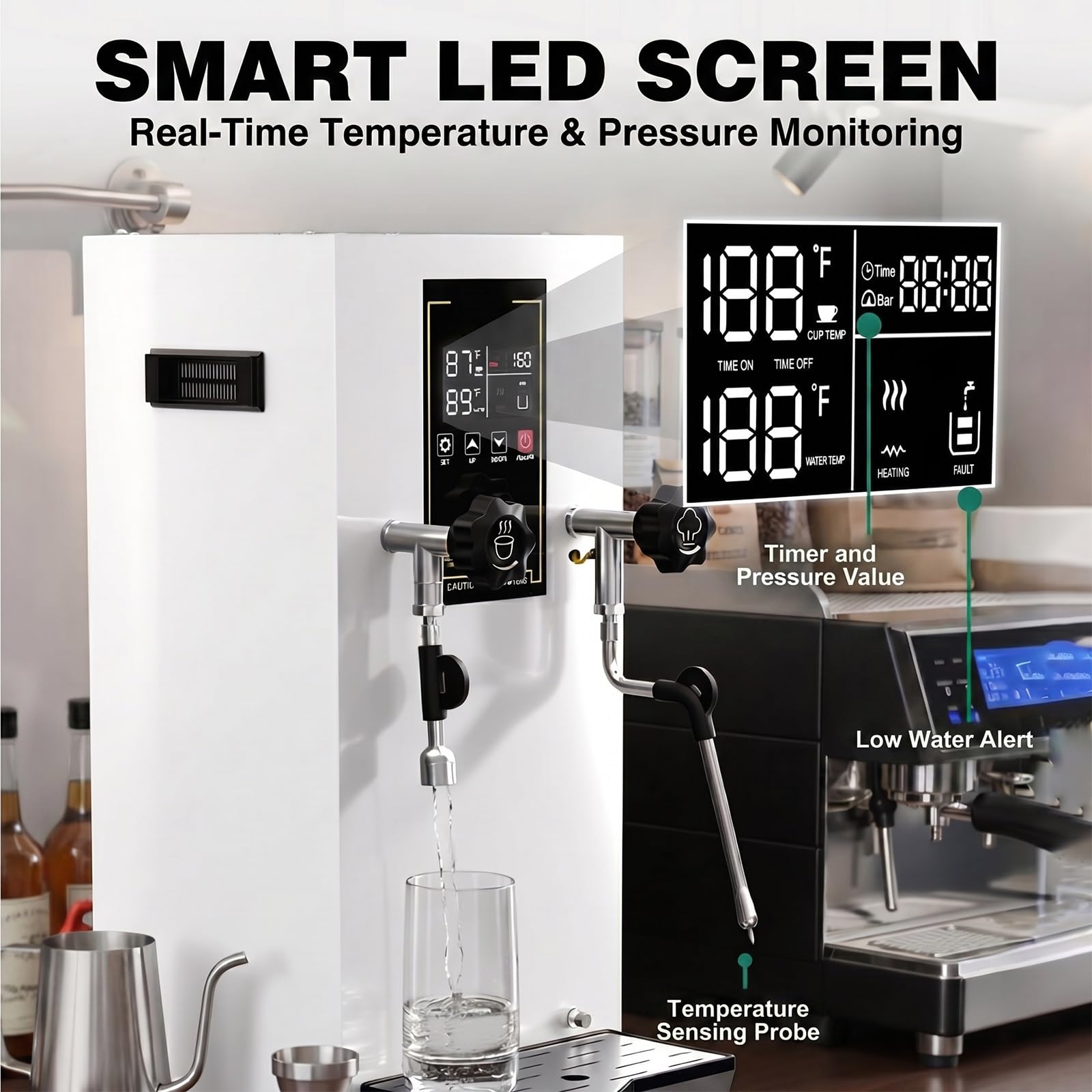 Spieniacz do mleka i dozownik gorącej wody, w pełni automatyczna maszyna 2 w 1 z wyświetlaczem LCD, pojemność 12 l na kawę, herbatę mleczną i latte