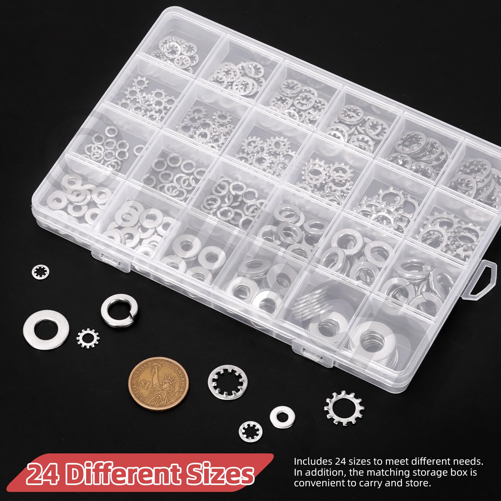 Hilitchi Set di 400 rondelle di bloccaggio dentellate interne in acciaio inox 304 britannico 304, rondelle di bloccaggio a velocità rapida per viti e bulloni (#6#8#10 1/4" 5/16" 3/8")