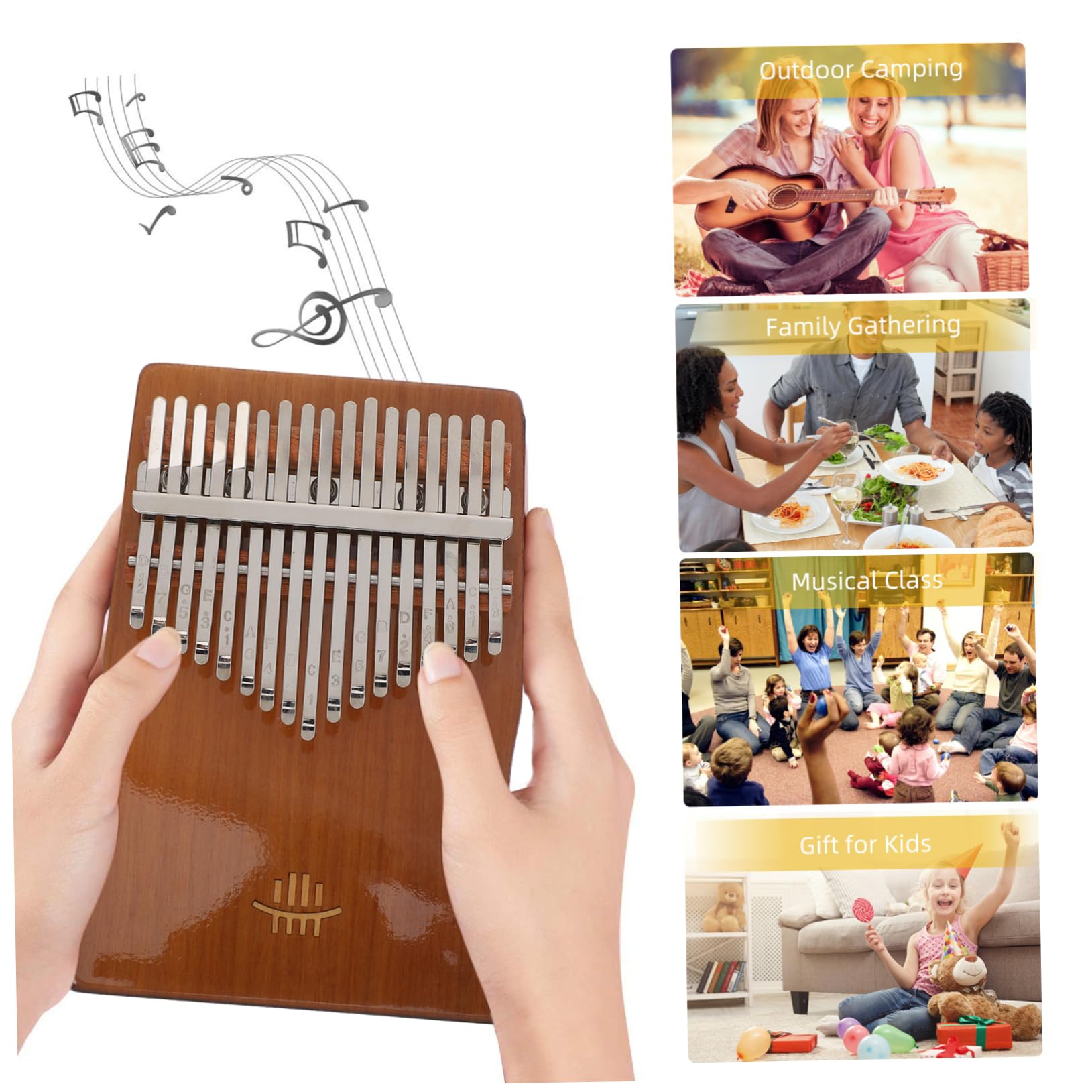 Toyvian Pianoforte per Dita 17-toni Kalimba in Legno e Metallo per Principianti, Strumento Musicale Portatile Martello Accordatore