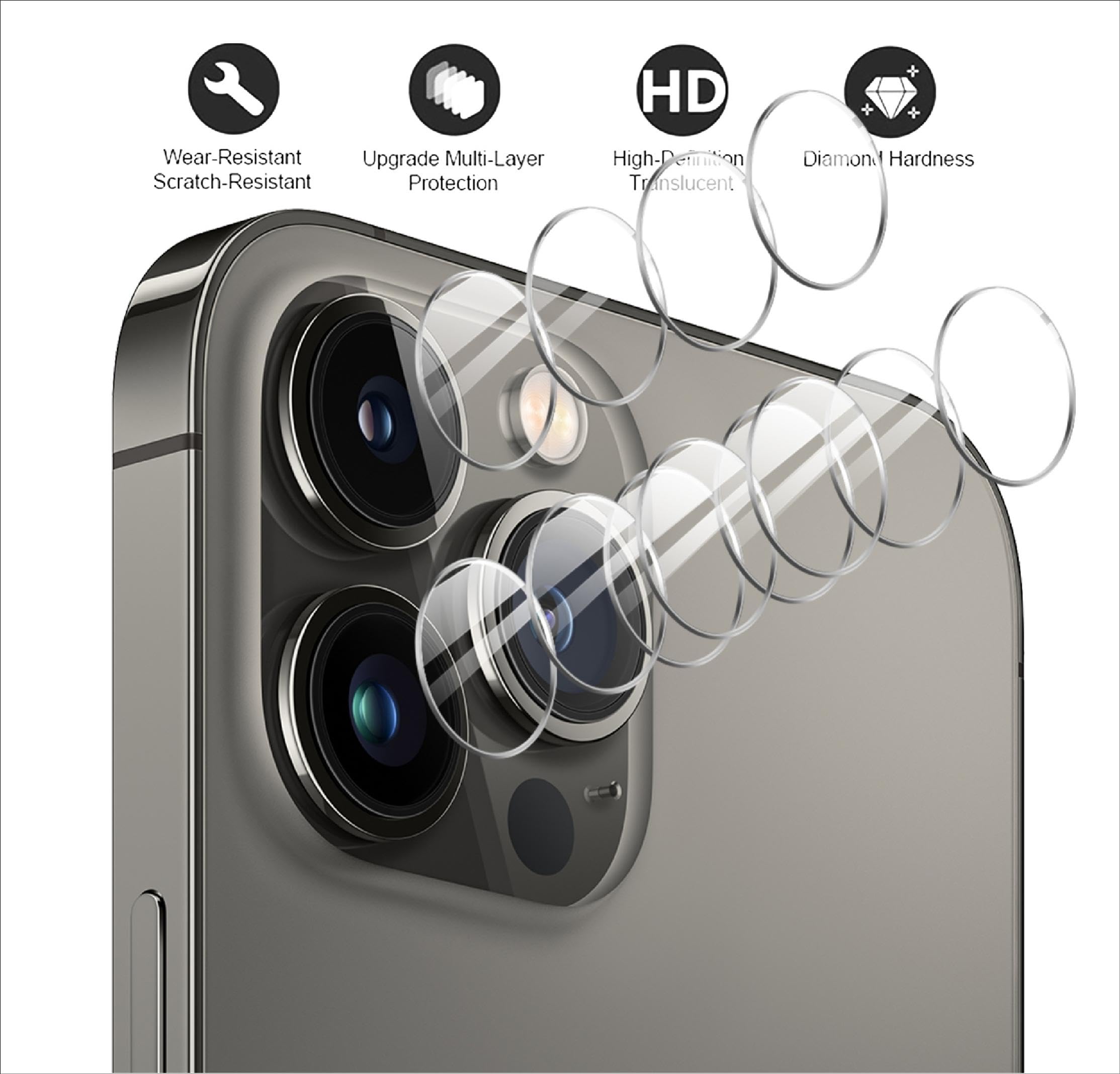 GIOPUEY Pellicola Fotocamera In Vetro Temperato Per IPhone 16e, 4 Pezzi, HD, Anti-graffio E Anti-impronta - 4