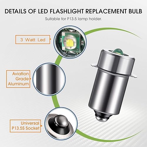 Miniatura 3 de Honoson 3 piezas 3-6v bombilla LED bombilla de repuesto 3w dc3v P13.5s LED linterna reemplazo