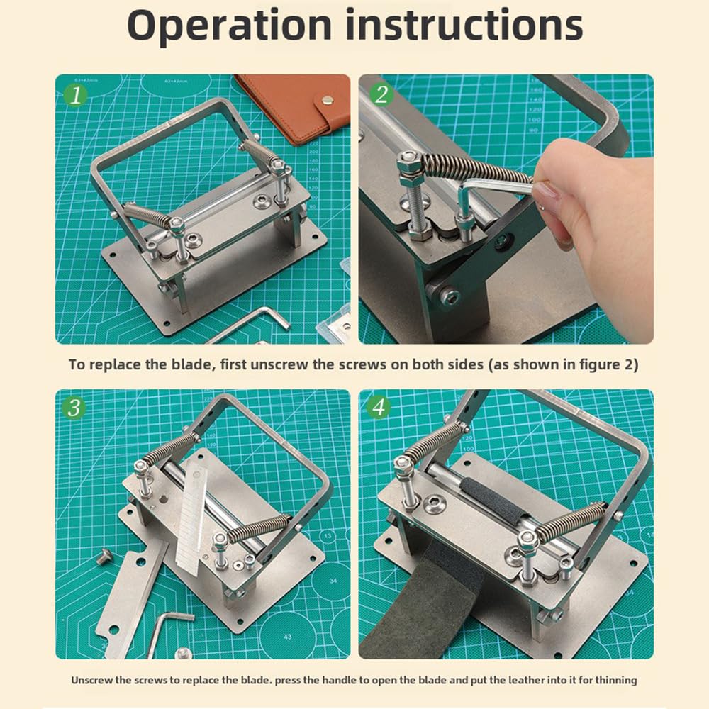 Machine à effiler manuelle,Machine de Pelle en Cuir Bricolage,Manuel en Cuir Skiver Pelle Machine de Peau,Avec 3 vis de fixation,10 lames remplaçables et 2 clés hexagonales Pour cuir tanné