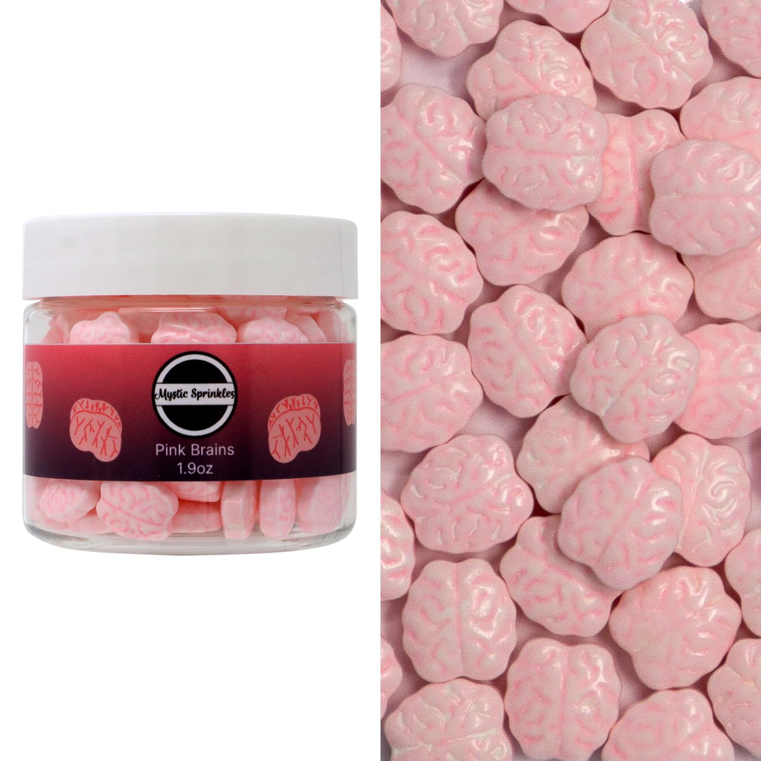 MYSTIC SPRINKLESHalloween Candy Shape Sprinkles (Pink Brains, 2oz Jars)