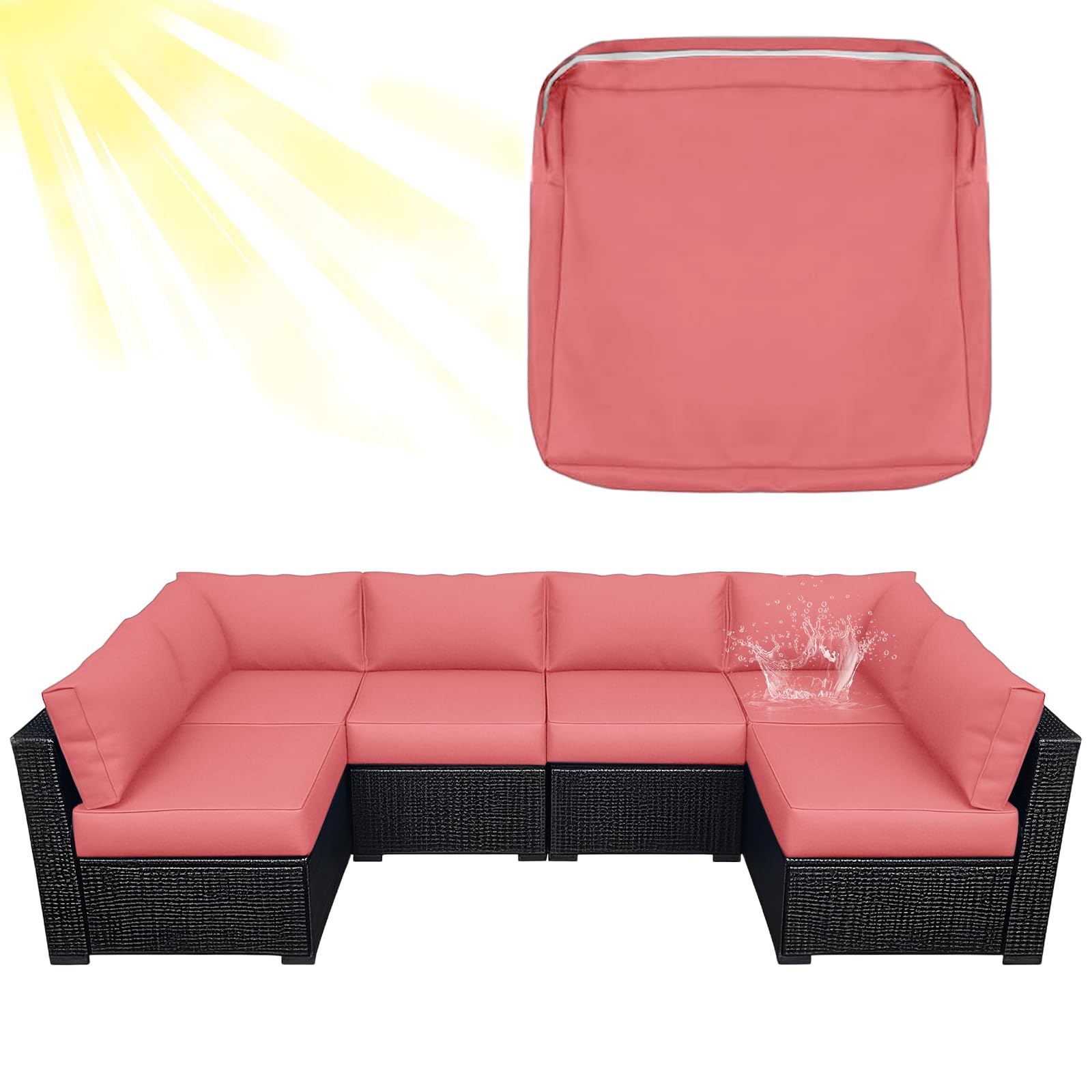 ZYBSLCSY Waterproof Replacement Cushions Slipcover for Outdoor Furniture Protector, Non-Slip Patio Chair Seat Cushion Cover with Zip, Garden Rattan Couch Cover (Pink,2 pieces 33×65×10cm) — image 1