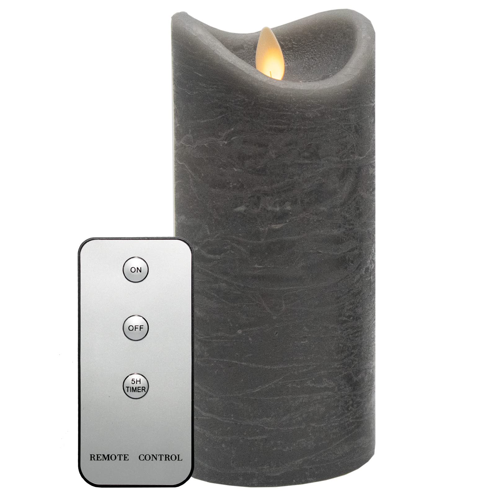 Tronje Grey 18Cm (7") 7" Led Candle With Timer And Remote Control - Flameless Pillar Candle Ø8x18cm - Wax Candles With Moving Flame - Battery Operated - Stone Grey