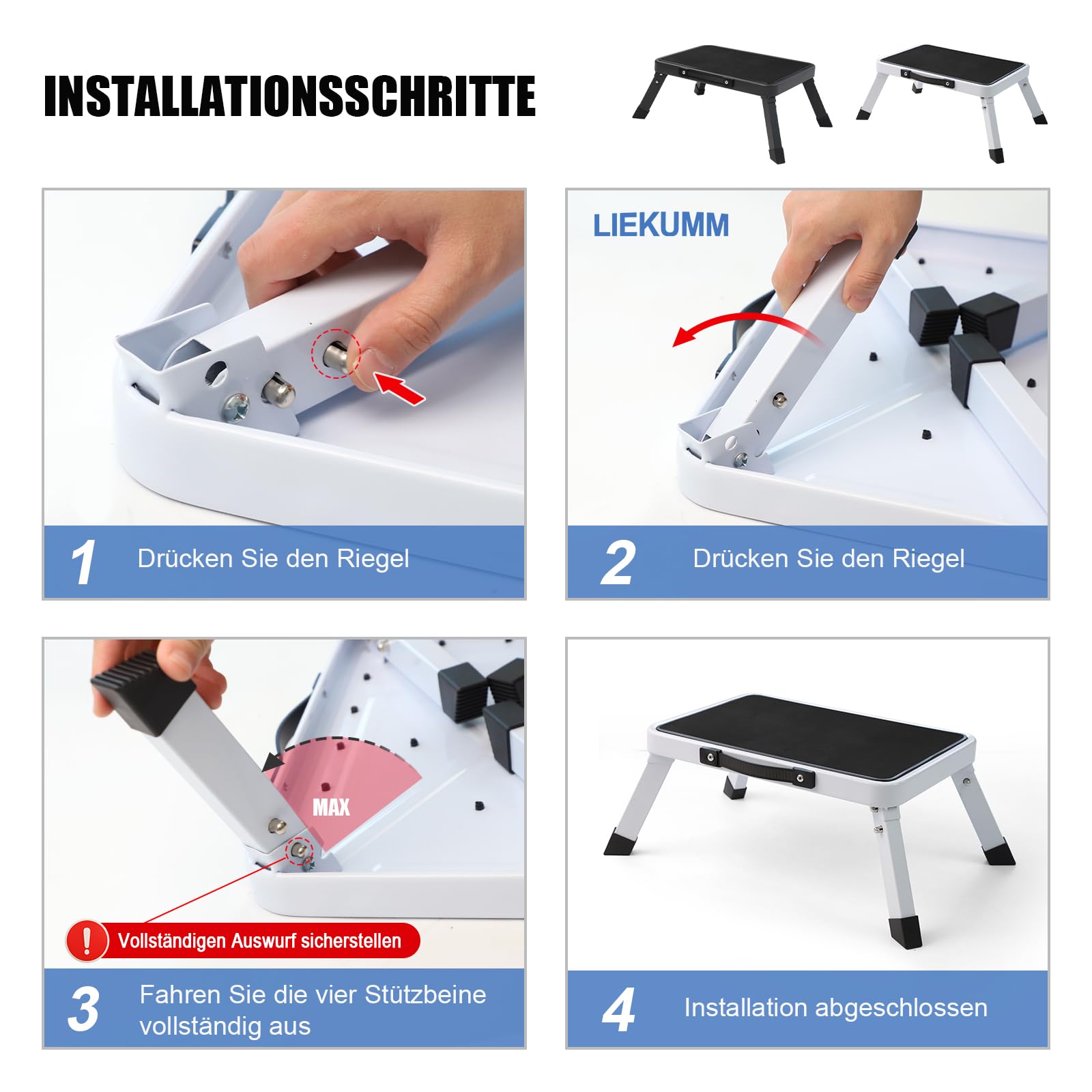 Sgabello Pieghevole LIEKUMM - Piattaforma Lavoro, Portata 150kg, Antiscivolo, Per Garage E Casa, Nero - Foto 8