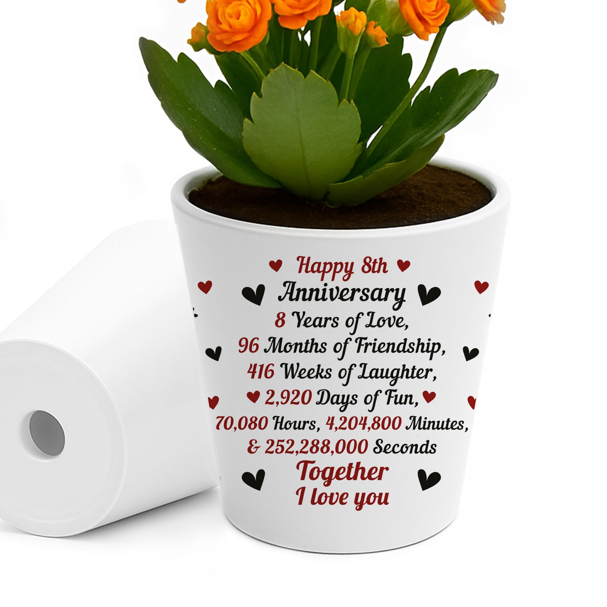 RED OCEAN 8th For Wife Girlfriend Boyfriend Couple Gift Plant Pot 10cm x 9cm Gift For Wedding Anniversary Husband Couple Friend Eight Years Gifts Him Her