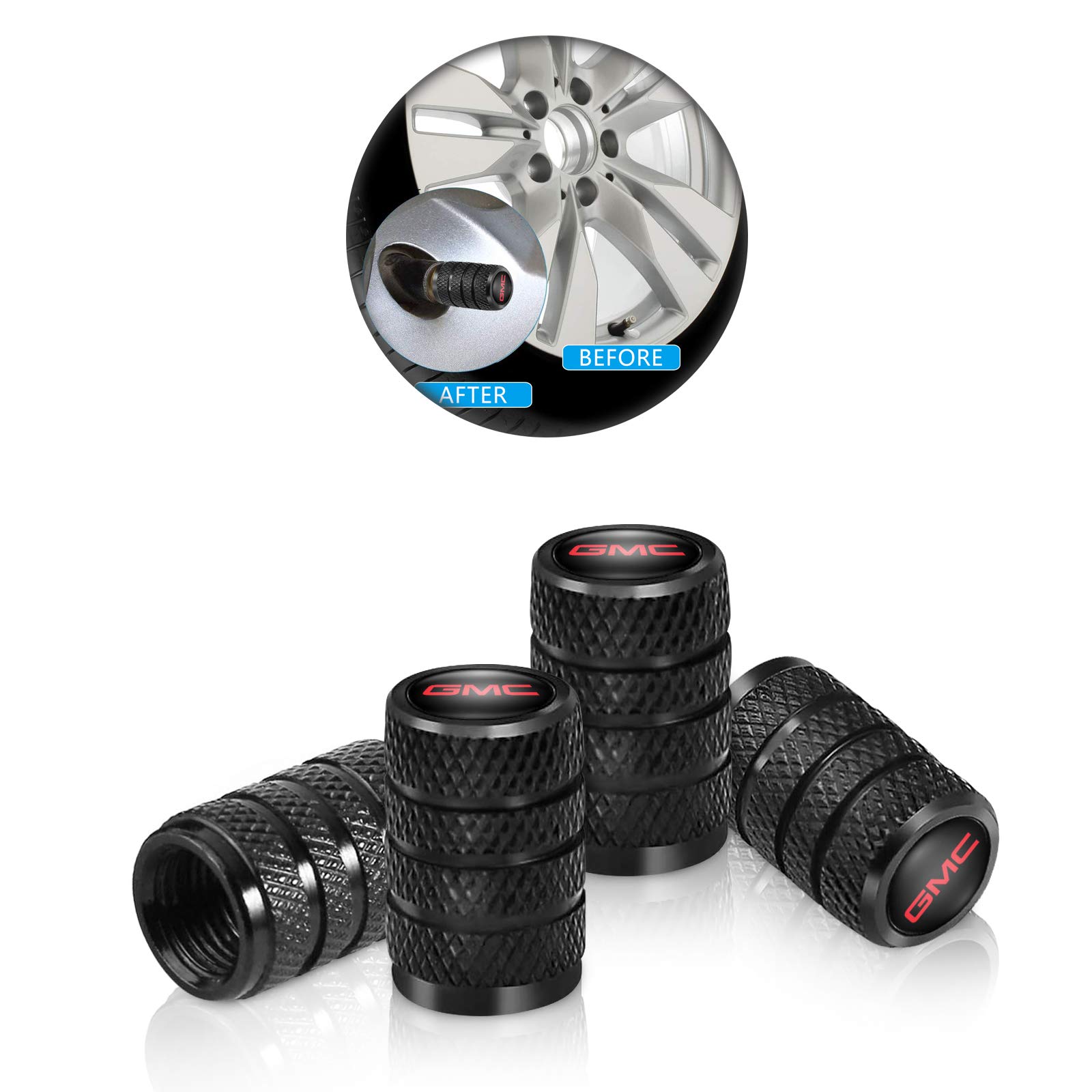 4 Pcs Metal Car Wheel Tire Valve Stem Caps for GMC Terrain Acadia Yukon Canyon Sierra Savana Logo Styling Black Decoration Accessories