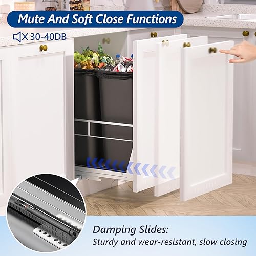 Miniatura 6 de Insputer Cubo de basura doble extraíble debajo del gabinete, bote de basura resistente para debajo del fregadero con toboganes de cierre suave, kit