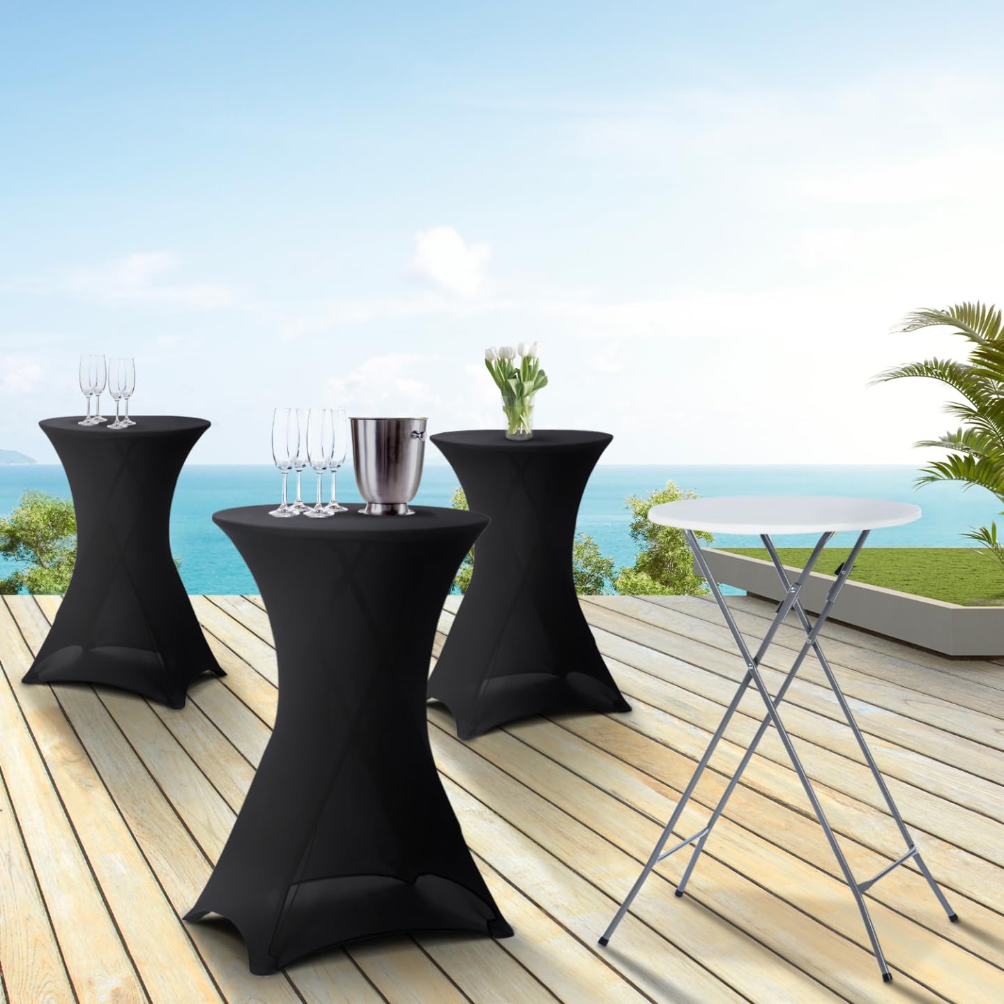 IDMarket - Set di 4 tavoli alti pieghevoli da 105 cm e 4 coperture nere