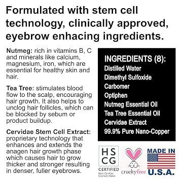Volver BROW Enhancing Serum for Bolder Thicker Denser Eyebrows | Advanced Stem Cell Formula with Minimal Ingredients for women and men | Clinically Tested and Dermatologist Approved | MADE IN USA 10ml