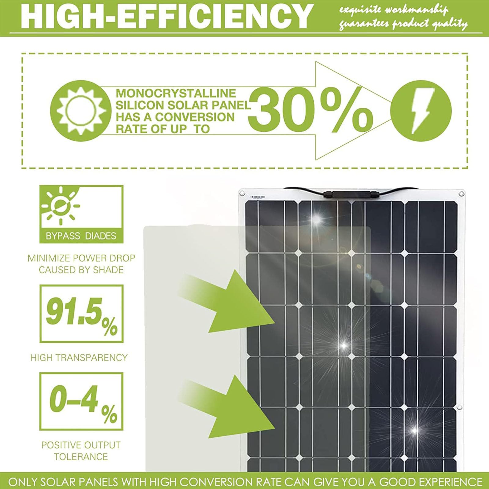 Kit de panel solar flexible de 150 W, 200 W, 300 W, 400 W y 520 W para casas rodantes, paneles solares, paneles solares Renogy, embarcaciones y superficies irregulares: panel solar monocristalino +