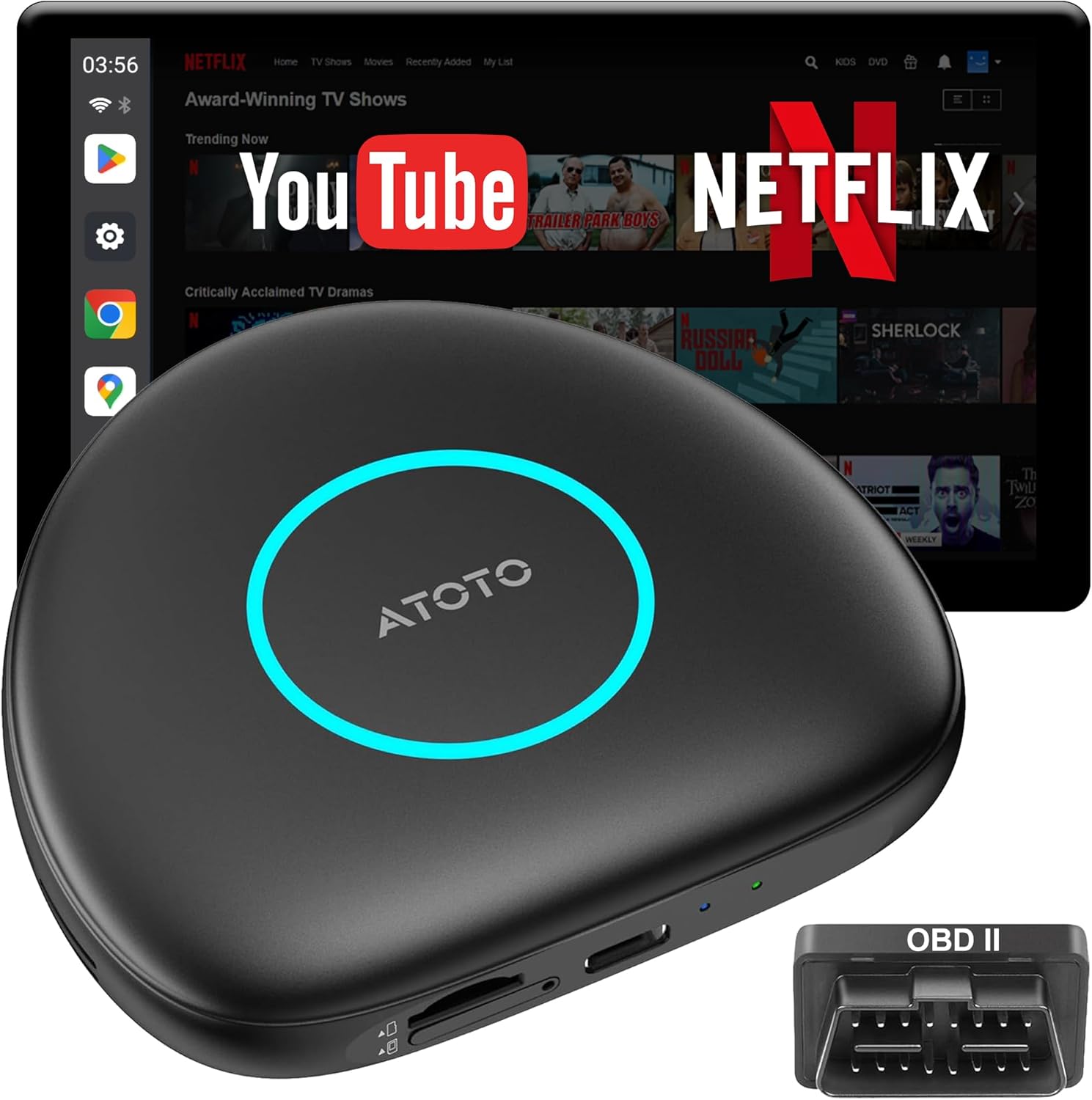 Full Android OS | 4G LTE | GPS Smart AI Box CarPlay - Magic Portable Head Unit Box with AI Voice Assistant - Support OBD II Scanner, Android Auto Wireless CarPlay Adapter, Car Video Play