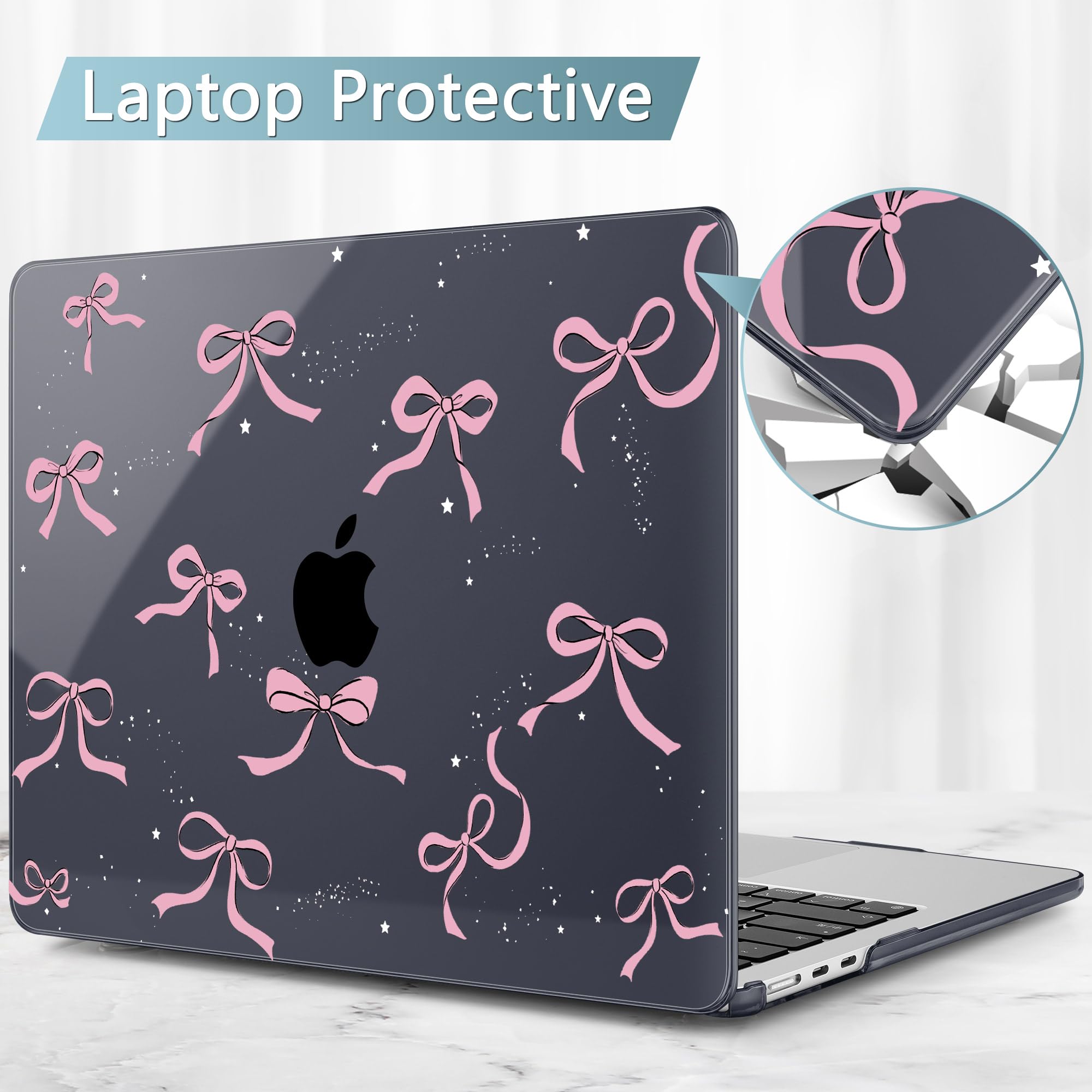 May Chen Compatible con MacBook Air 2024/2023 de 15 pulgadas M3 A3114 / M2 A2941, funda rígida de plástico impreso para MacBook Air 15.3 Liquid Retina Diaply Touch ID, lazo negro cristal