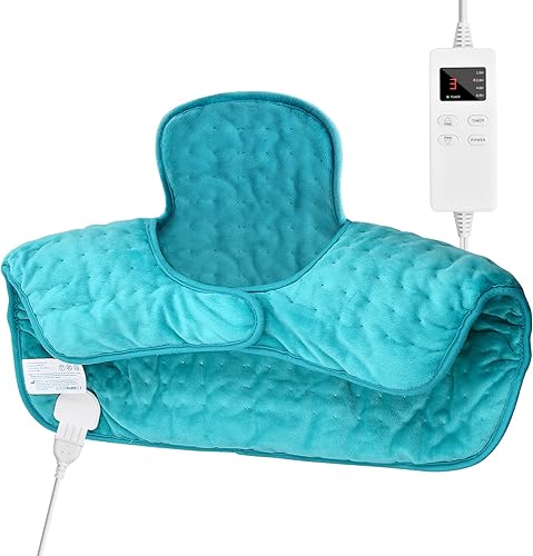 Almohadilla térmica eléctrica, almohadilla térmica pesada de 21.6 x 19.6 pulgadas para cuello y hombros, almohadilla térmica de hombro de cuello