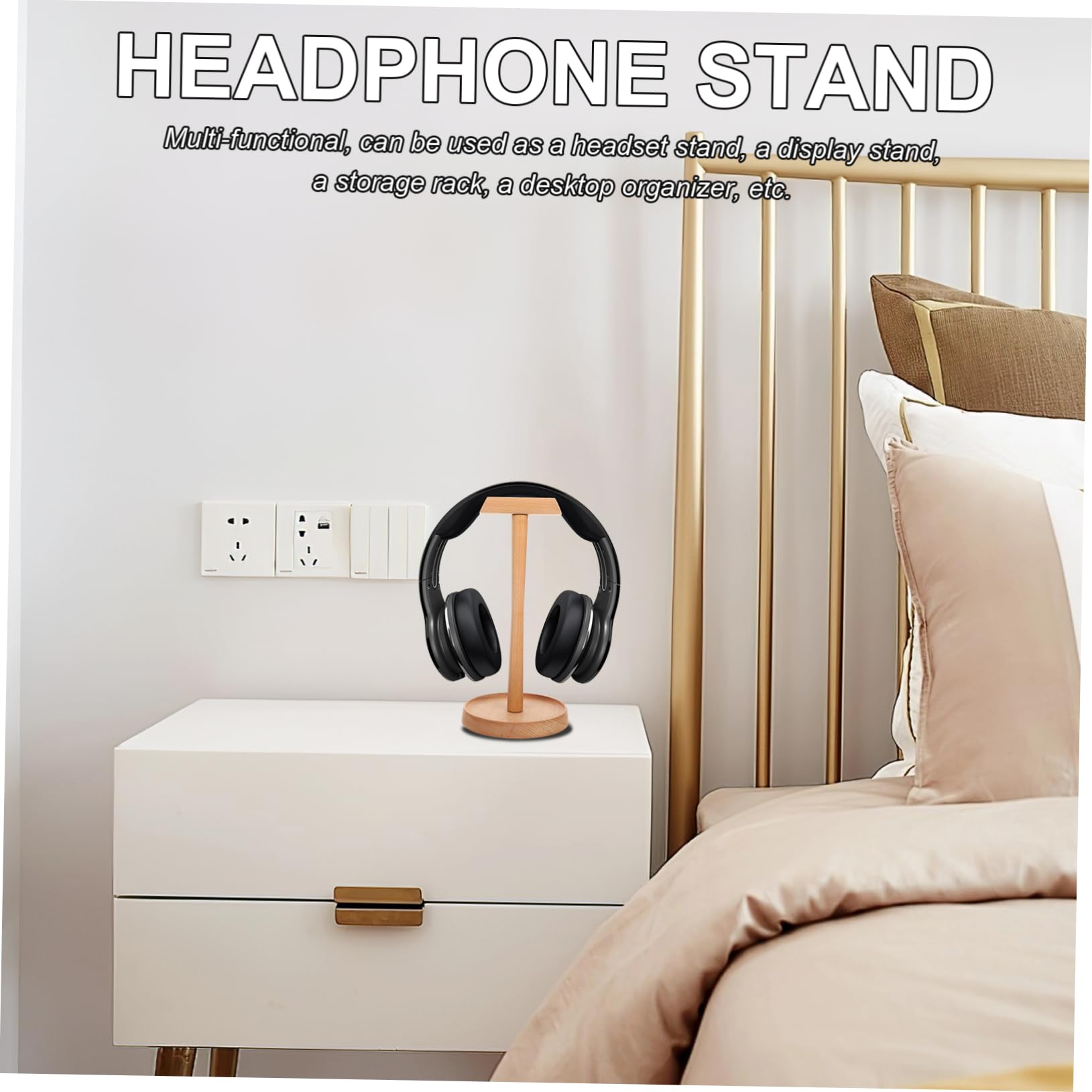 NUOBESTY Supporto Cuffie in Legno per Uso Ufficio e Camera, Gancio Multifunzionale per Cuffie