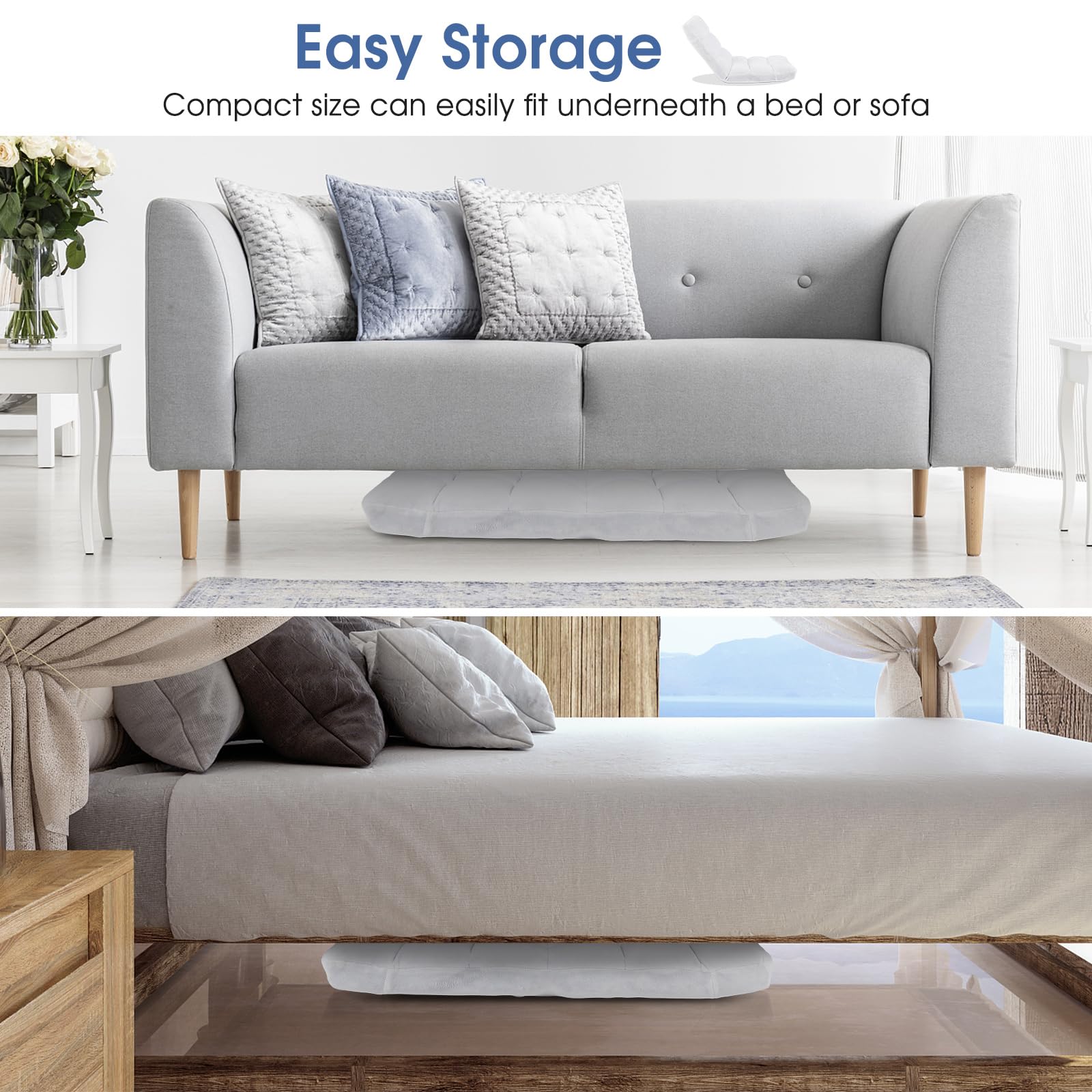 GOPLUS Sillón Relax Reclinable en 14 Posiciones, Sillla Suelo Plegable con Vellón Coral y Cojín Acolchado, Sofá Individual para Lectura y Gamer en Dormitorio, 105 x 57 x15 cm (Blanco)