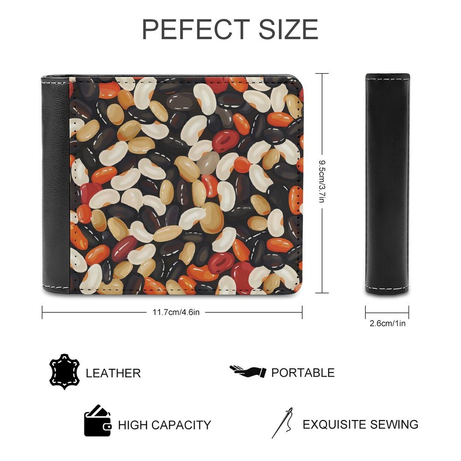 Colorful Beans Funny Men's Slim Bifold Wallet with Multiple Card Slots Front Pocket Purse