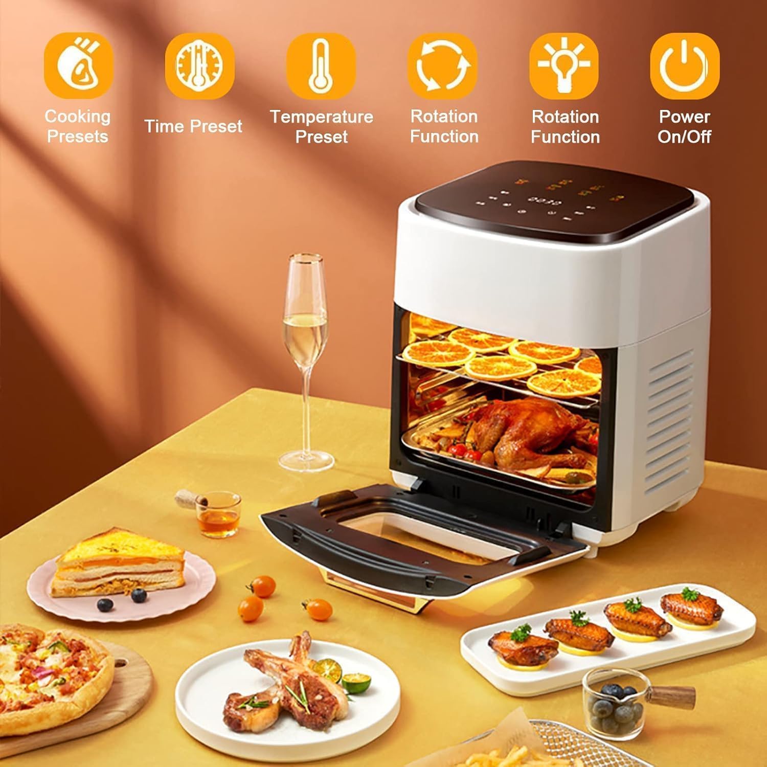 Horno Freidora de Aire de 15L 1400W, Pantalla LED con Temporizador | Circulación rápida de aire caliente para resultados crujientes, capacidad suficiente para comidas completas(black)