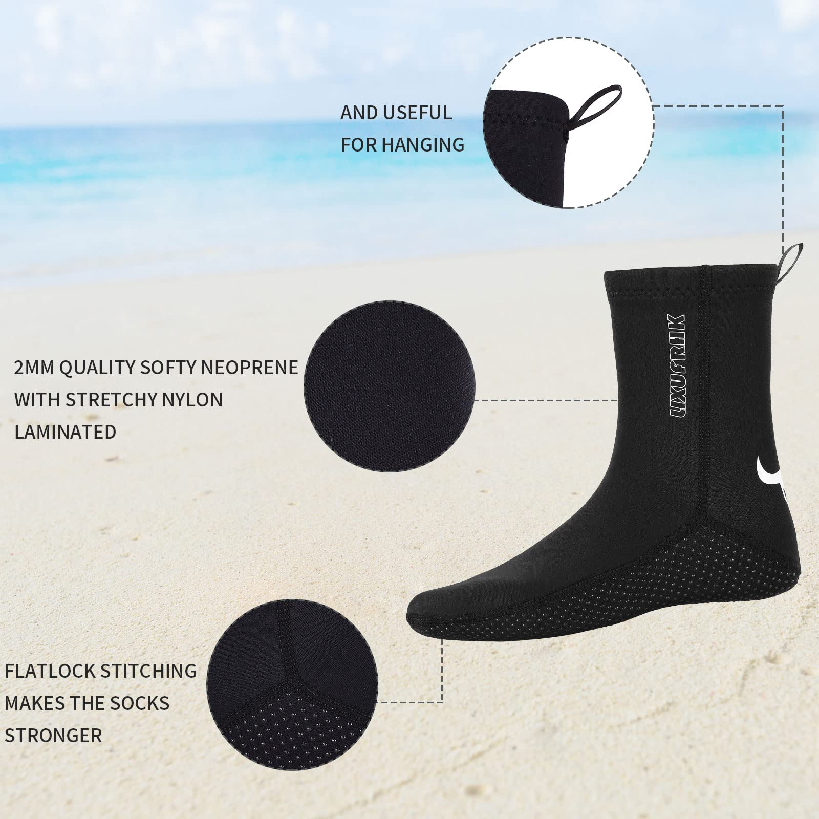 Calcetines de neopreno de 2 mm para buceo a prueba de arena, calcetines de voleibol de playa para deportes acuáticos al aire libre, calcetines de playa/SMLXL2XL