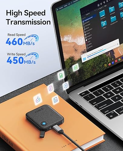 Miniatura 5 de ORICO SSD portátil de 2 TB con cable USB C 2 en 1, unidades externas de estado sólido, hasta 460 MBs, indicador de estado, almacenamiento confiable