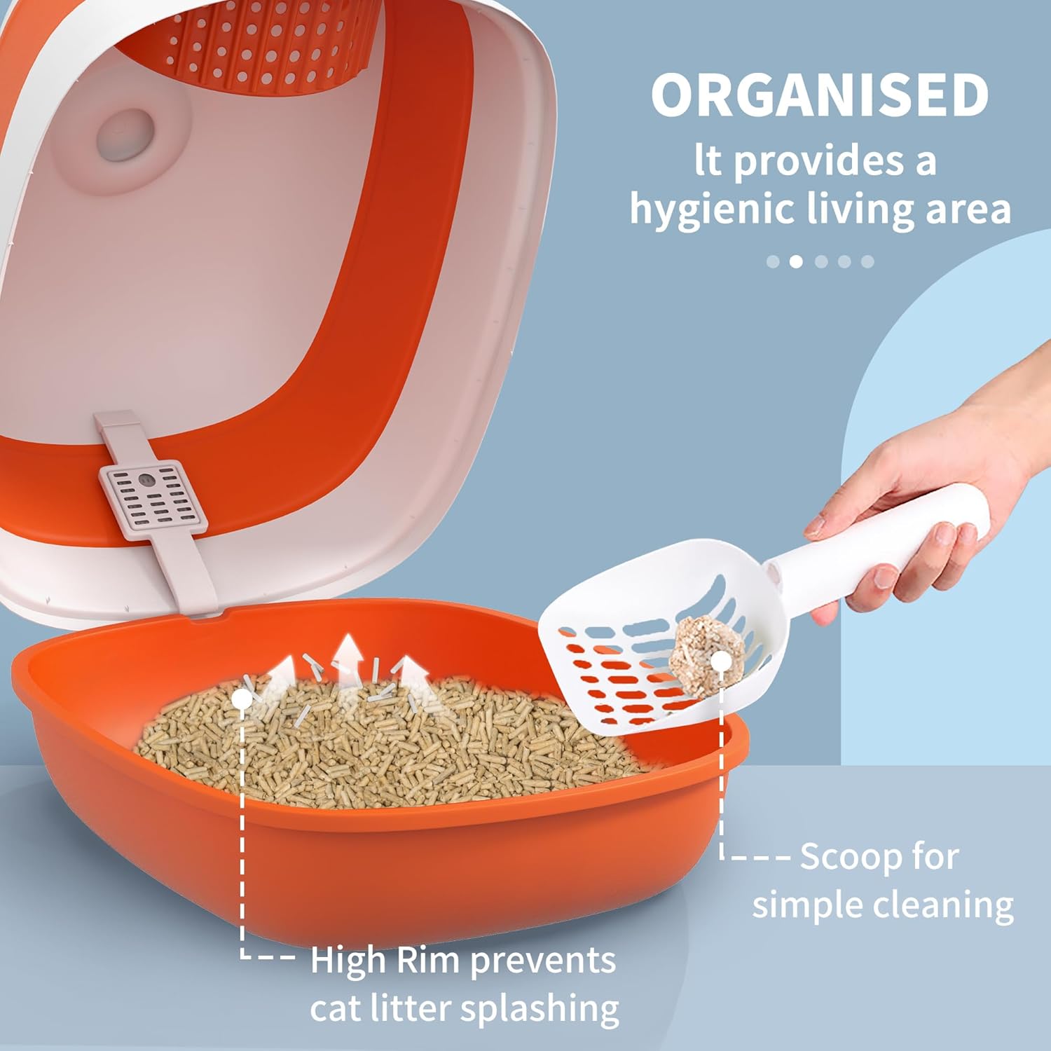 PawHut Cat Litter Box with Lid, Covered Litter Box w/High Sides, Air Freshener, Large Two-Way Entrance Kitty Toilet, Foldable, Easy Clean, Orange