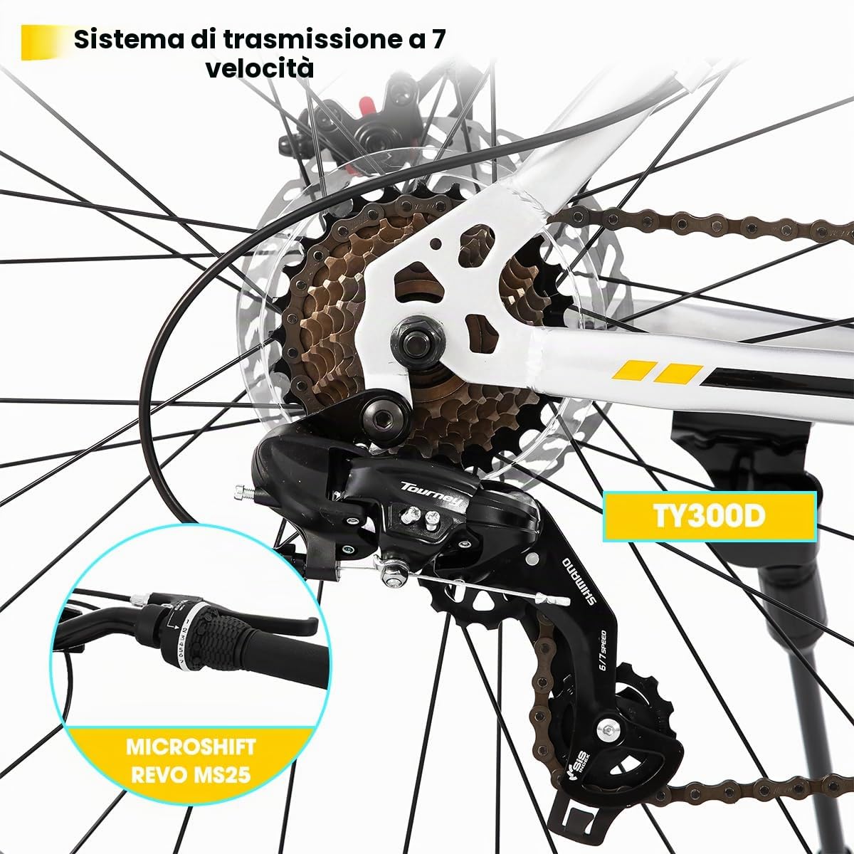 HILAND Fat Bike Bambini 24/26 Pollici, Mountain Bike 7 Velocità, Doppio Freno a Disco, per Ragazzi e Adulti, Bici per la Spiaggia e la Città, Blu/Argento/Bianco/Verde