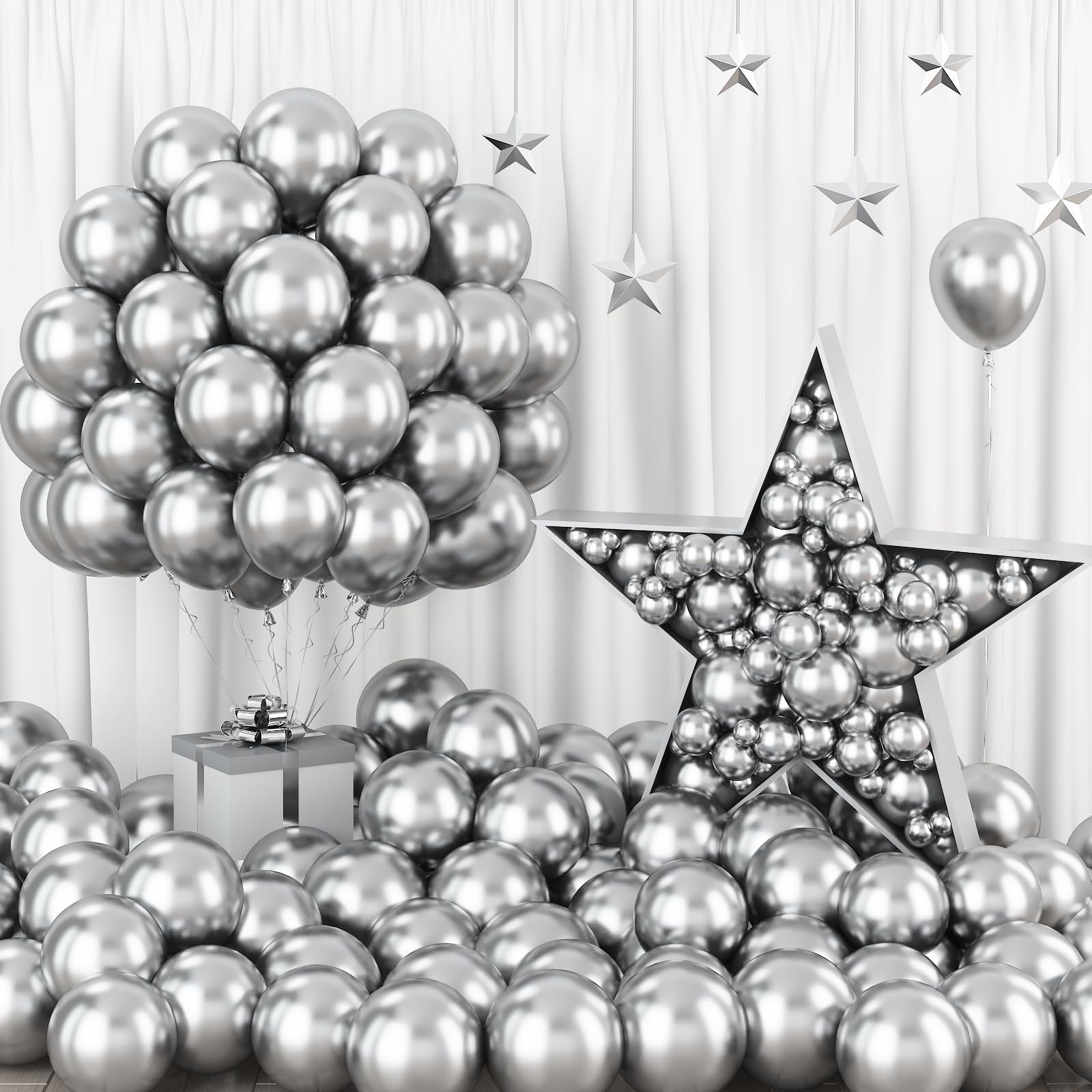 Metallic Silver Balloons, 100 Packs 5 Inches Chrome Silver Latex Balloons Small Metallic Silver Helium Balloons Shine Silver Party Balloons for Birthday, Baby Shower, Graduation, Anniversary, New Year