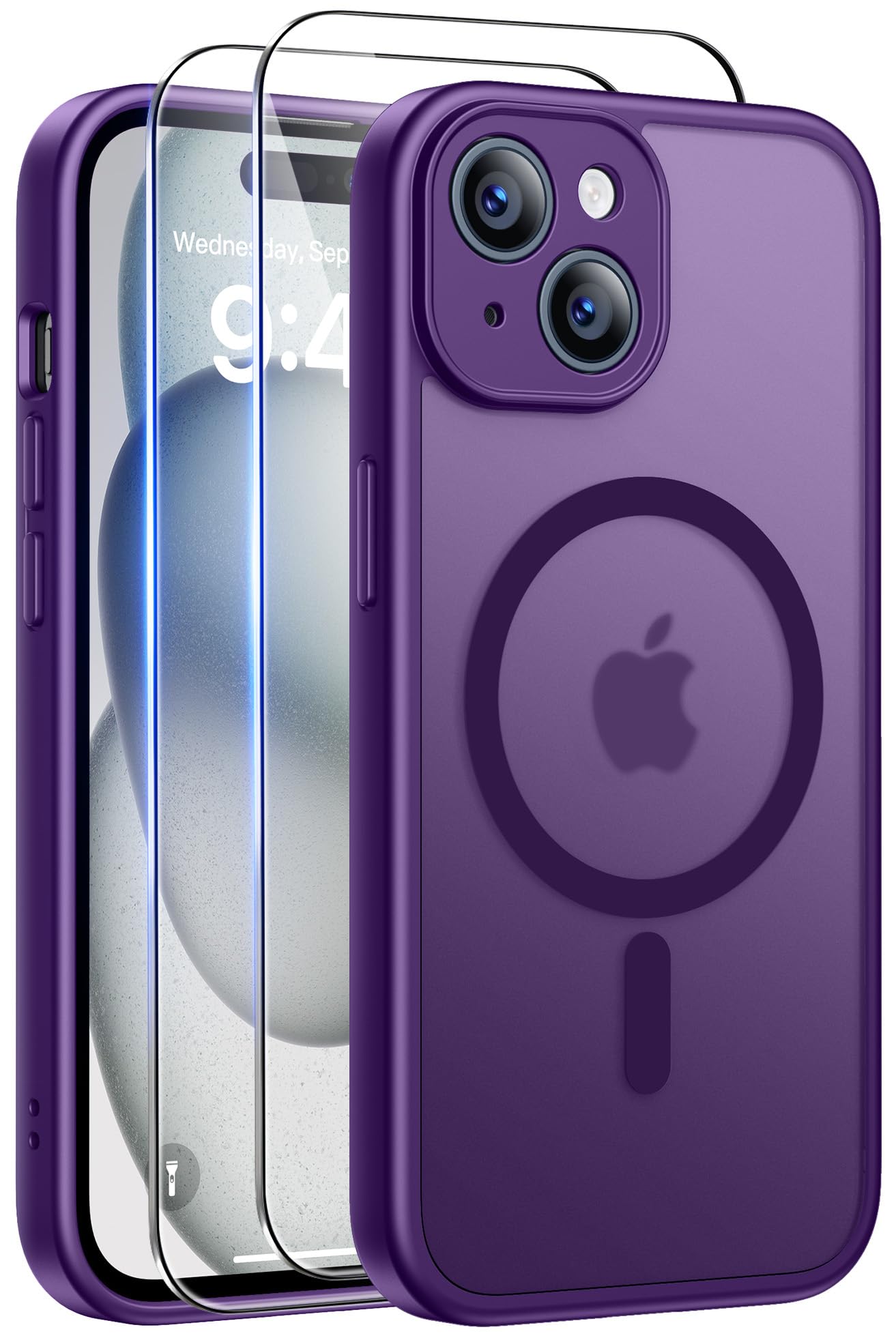 Qasyfanc Magnetic for iPhone 15 Case with 2 Tempered Glass Screen Protector, Compatible with MagSafe, Full Camera Protection, [Anti-Yellowing] Shockproof Protection Phone Case, Clear — view 39