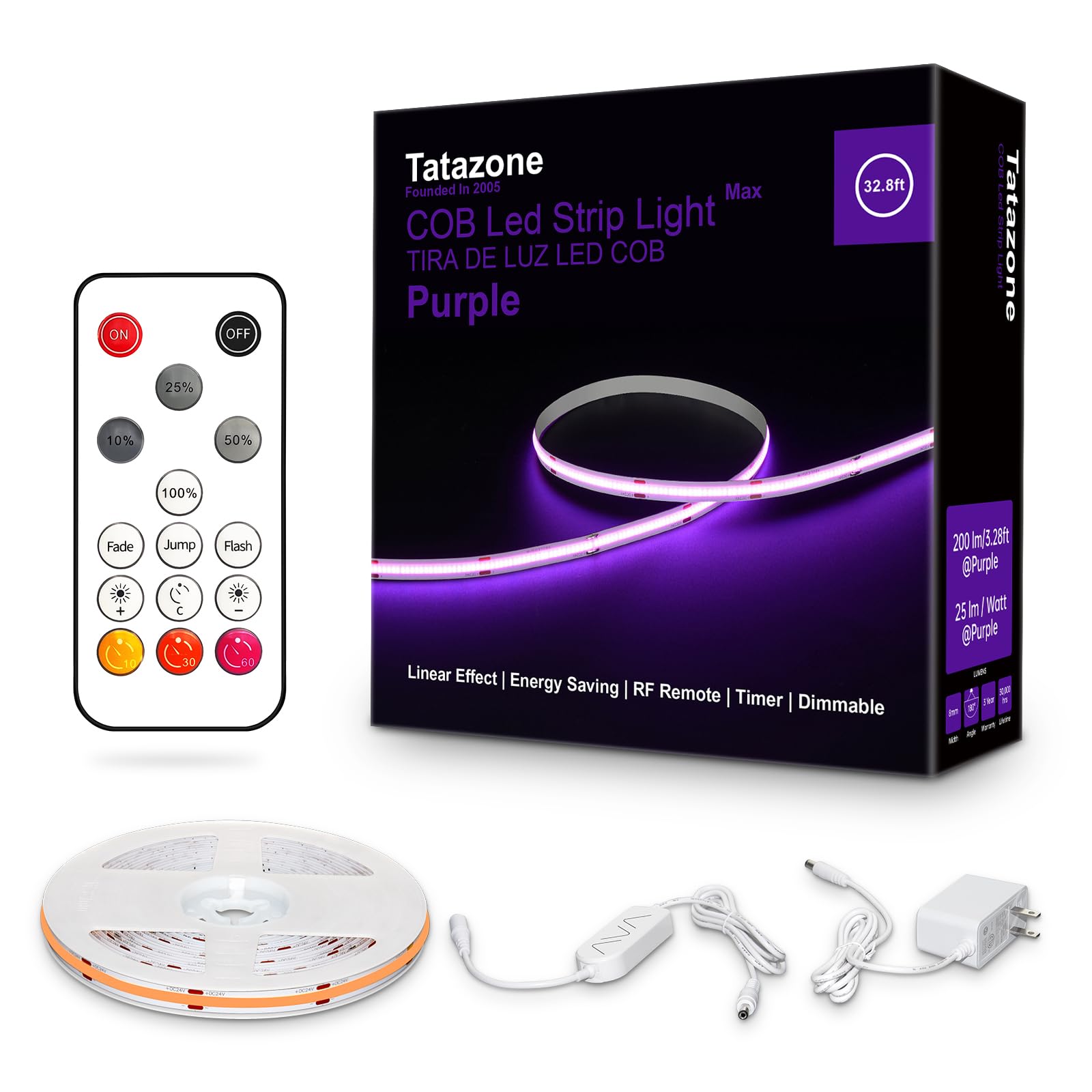Amazon.com: Tatazone 32.8ft Purple COB Led Strip Lights with