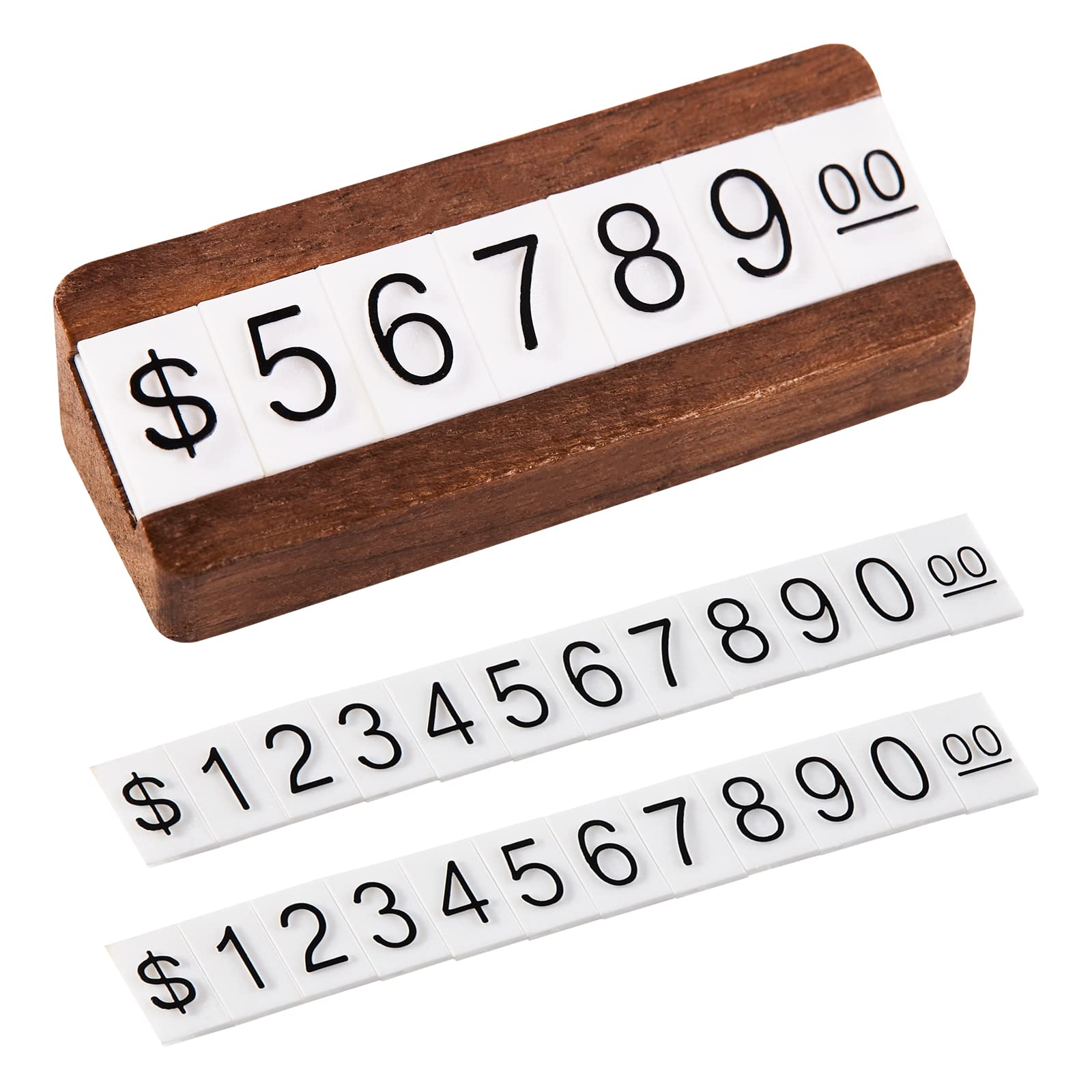 Agbrics Price tag Holder Display case Accessories Complete Set Including Wooden Shelves and 3 Sets of Digital Particles for Price Display in malls Retail Stores