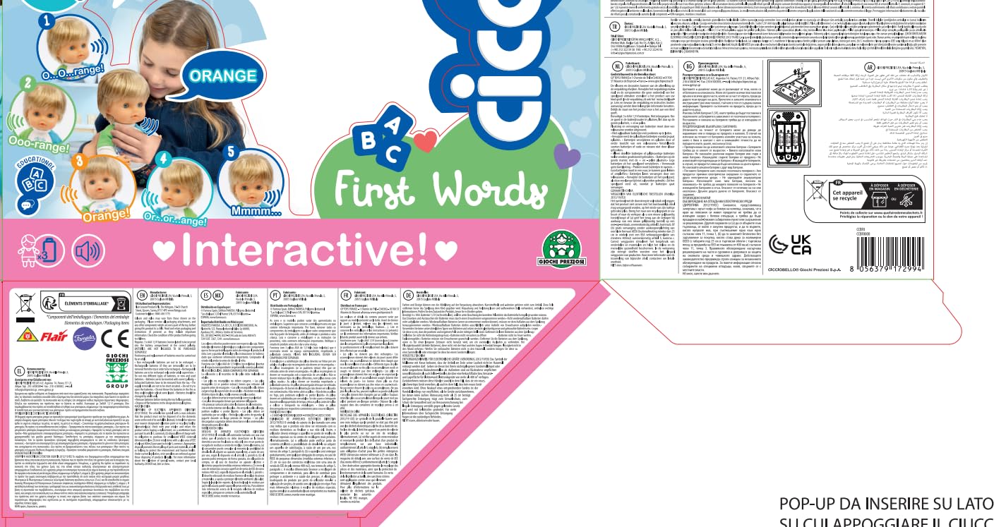 Cicciobello Erste Wörter Babypuppe, interaktives Spielzeug mit Geräuschen, sprechende Puppe für Kleinkinder, Rollenspiel, Geschenk ab 2 Jahren