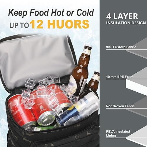 Miniatura 3 de Mochila térmica táctica, suave y ligera, a prueba de fugas, bolsa térmica aislada, bolsa térmica suave portátil impermeable para playa, viajes,