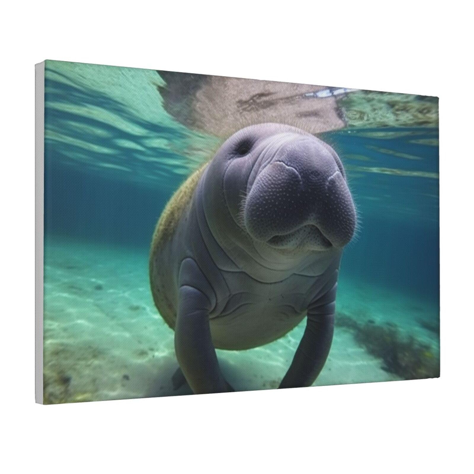 Framed Wall Art for Living Room Art Work, Cute Sea Animal Manatee Picture Prints Modern Office Wall Paintings Poster Aesthetic Wall Decorations for Home Decor Ready To Hang 8"x12"