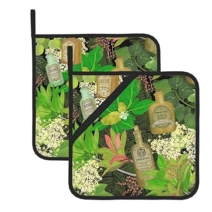 Plants Hawaii Pattern Pot Holders Sets, Heat Resistant Potholders With Soft Cotton Infill For Cooking Baking Bbq Grilling (2-Piece Sets)