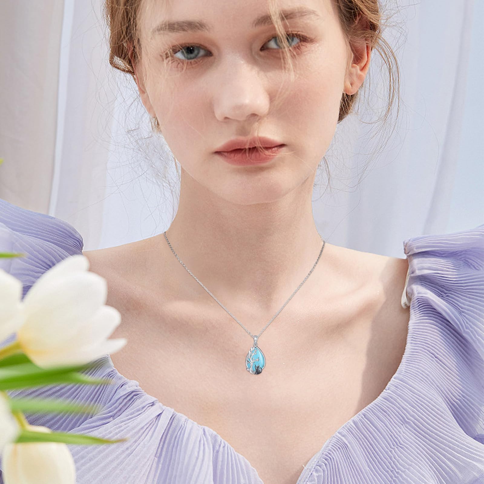 Collana con ciondolo a forma di albero della vita, in argento Sterling 925, con ciondolo a forma di albero della vita, per gli amanti dei gatti