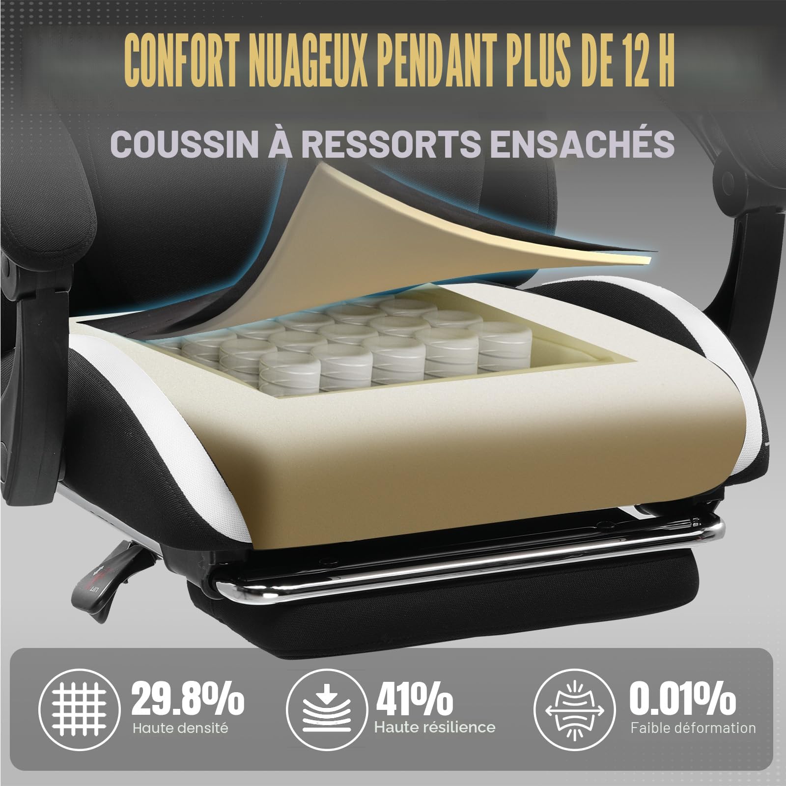 GTPLAYER Chaise de Gamer, Chaise de Bureau, Respirante, en Tissu de qualité supérieure, Ergonomique, réglable et pivotante, avec Repose-Pieds, Supporte 150 kg, Noire